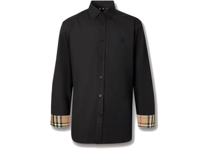 Burberry Slim Fit Monogram Motif Stretch Cotton Poplin Shirt Black - authentic Burberry apparel