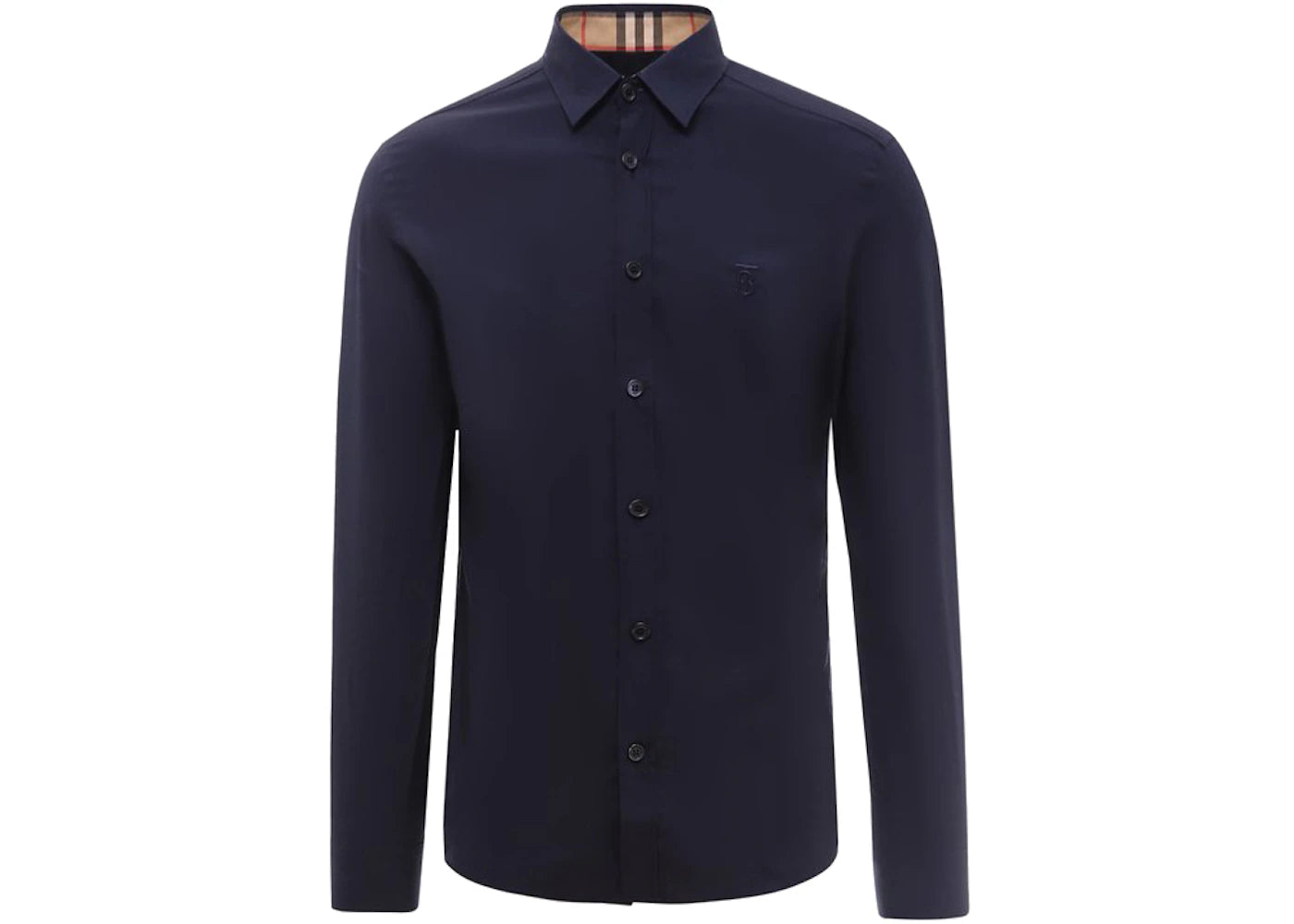 Burberry Slim Fit Monogram Motif Stretch Cotton Poplin Shirt Navy - vue 360