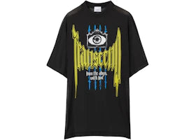 Burberry Slogan-Print Perforated T-Shirt Black