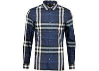 Burberry Stretch Cotton Poplin Shirt Navy White