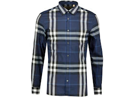 Burberry Stretch Cotton Poplin Shirt Navy White