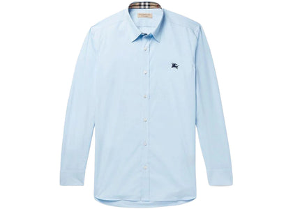 Burberry Stretch Cotton Poplin Shirt Pale Blue - authentic Burberry apparel