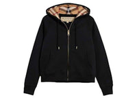 Burberry Zip Up Hoodie With Check Hood Black Archive Beige