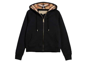 Burberry Zip Up Hoodie With Check Hood Black Archive Beige