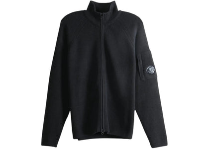 C.P. Company Waffle Knit Cotton Zip Lens Cardigan Black - product view 2