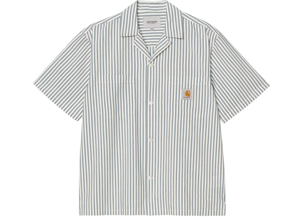 Carhartt WIP Leavel Striped Shirt Blue River/Wax - vue secondaire A