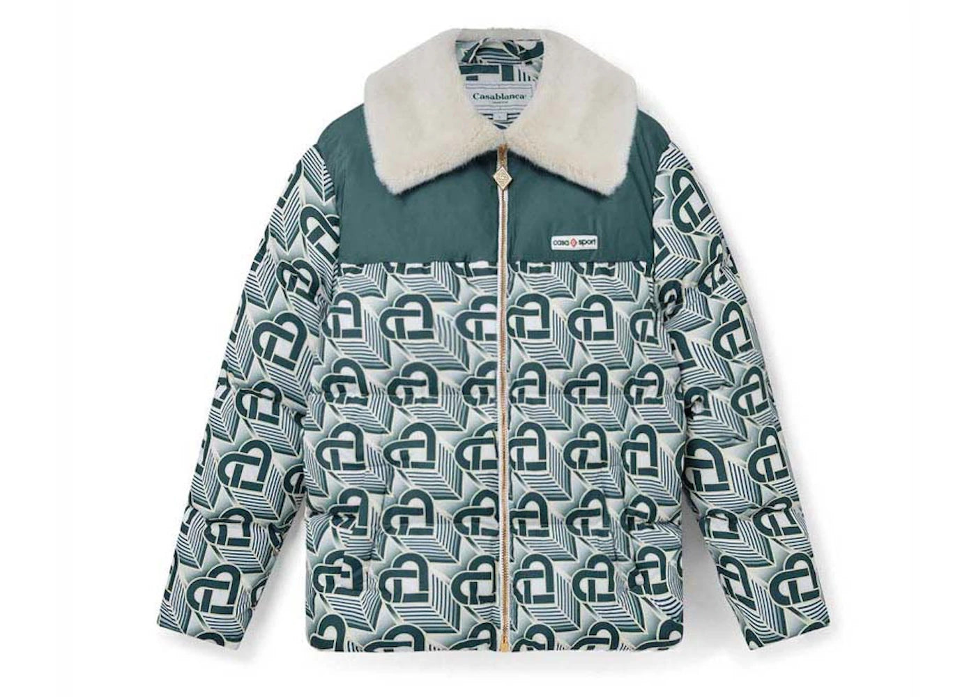 Casablanca Heart Monogram Puffer Jacket White/Green - vue secondaire A