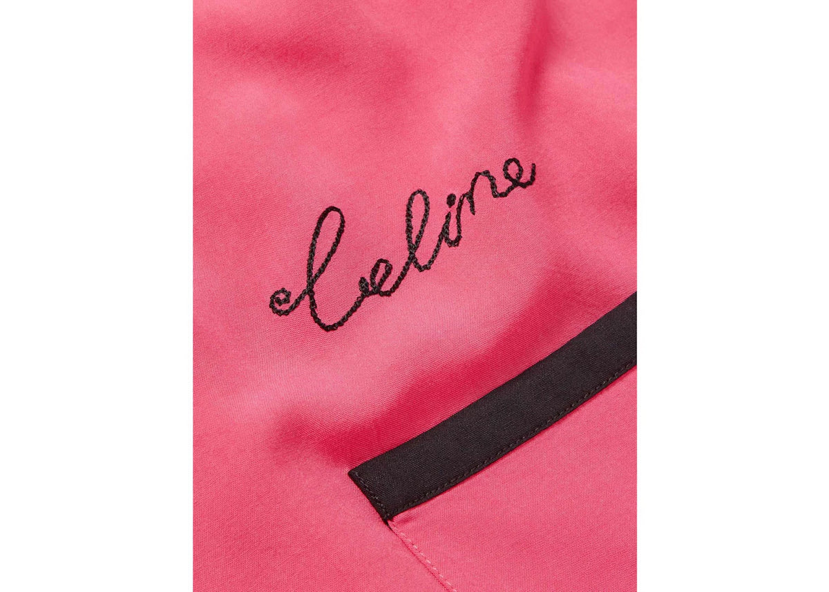 Celine Camp-Collar Logo-Embroidered Twill Shirt Pink - vue secondaire B