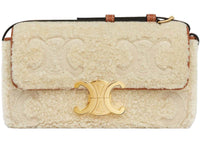 Celine Claude in Shearling with Triomphe Embroideries Shoulder Bag Natural/Tan