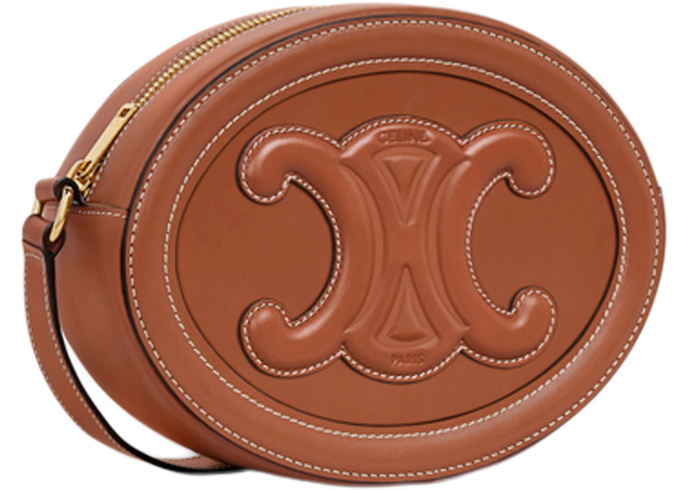 Celine Crossbody-Geldbörse aus ovalem Leder mit Triumph-Stickerei, hellbraun - vue secondaire A