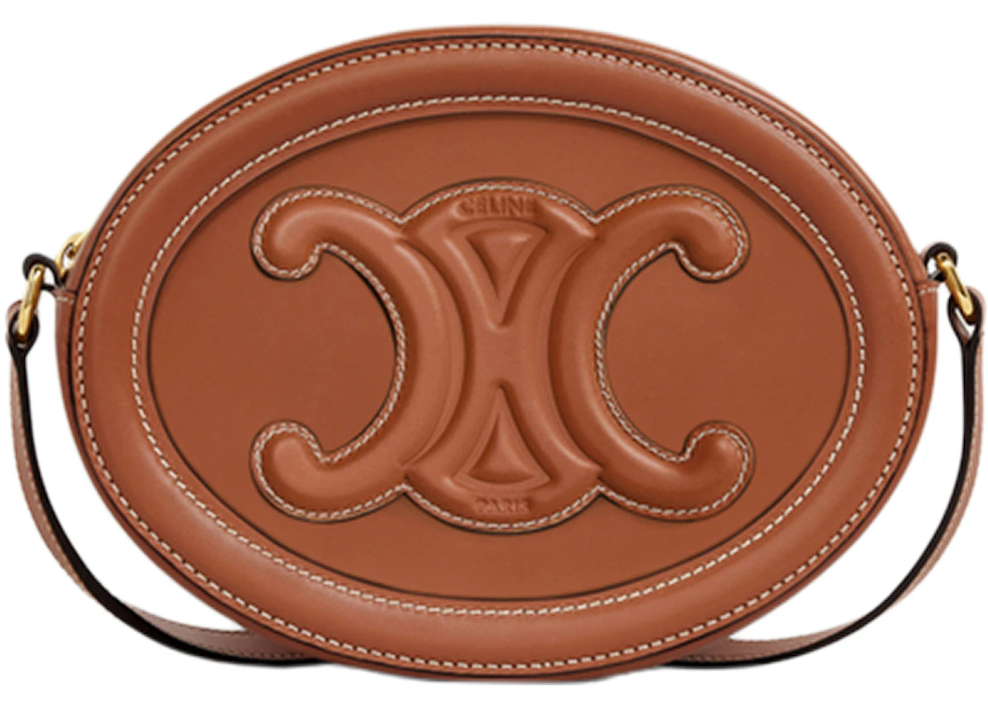 Celine Crossbody-Geldbörse aus ovalem Leder mit Triumph-Stickerei, hellbraun - vue 360