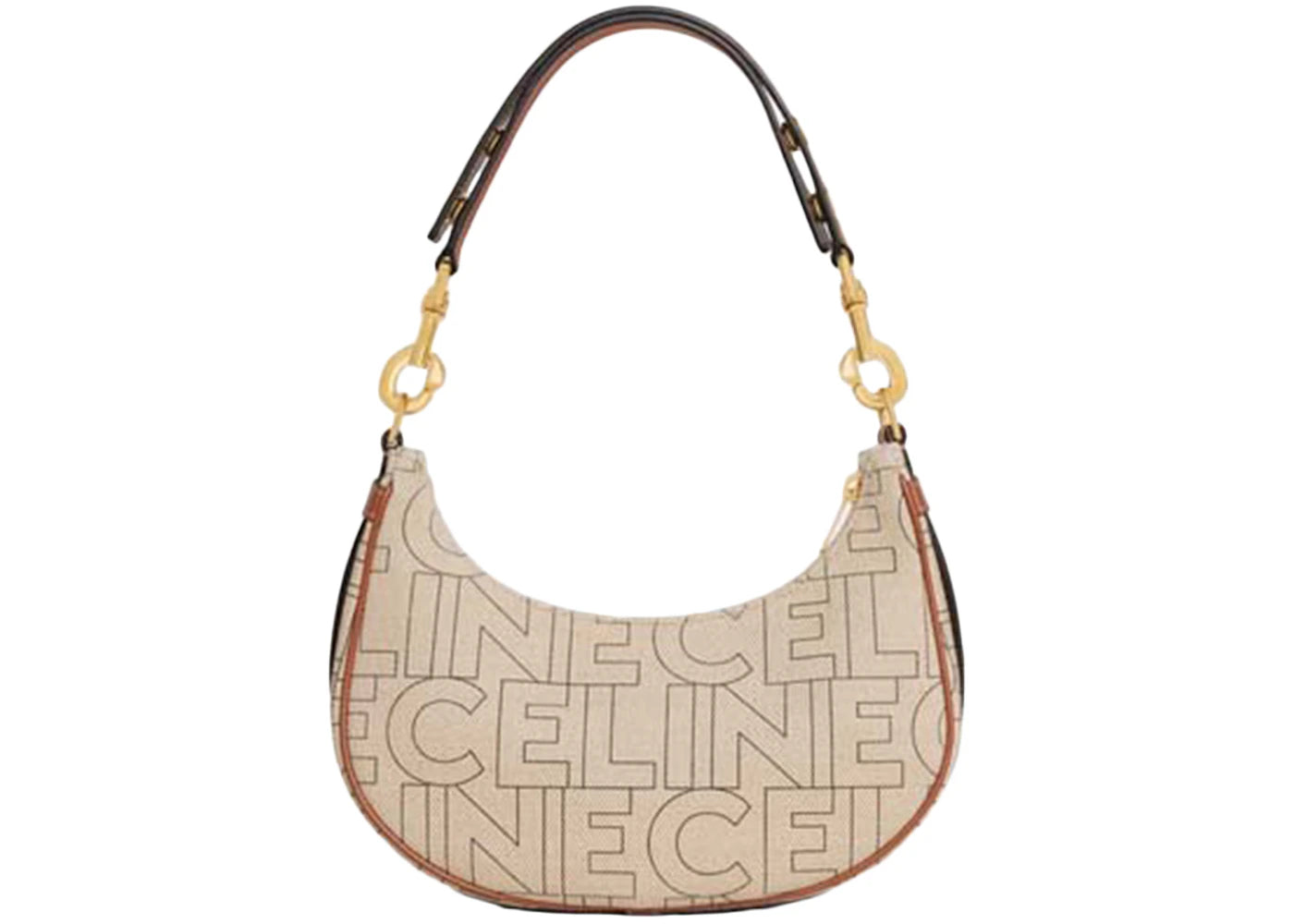 Celine Ava Schultertasche (mittelgroß) aus Textil mit Celine-Allover-Print, Farbe Natur/Hellbraun - vue secondaire A