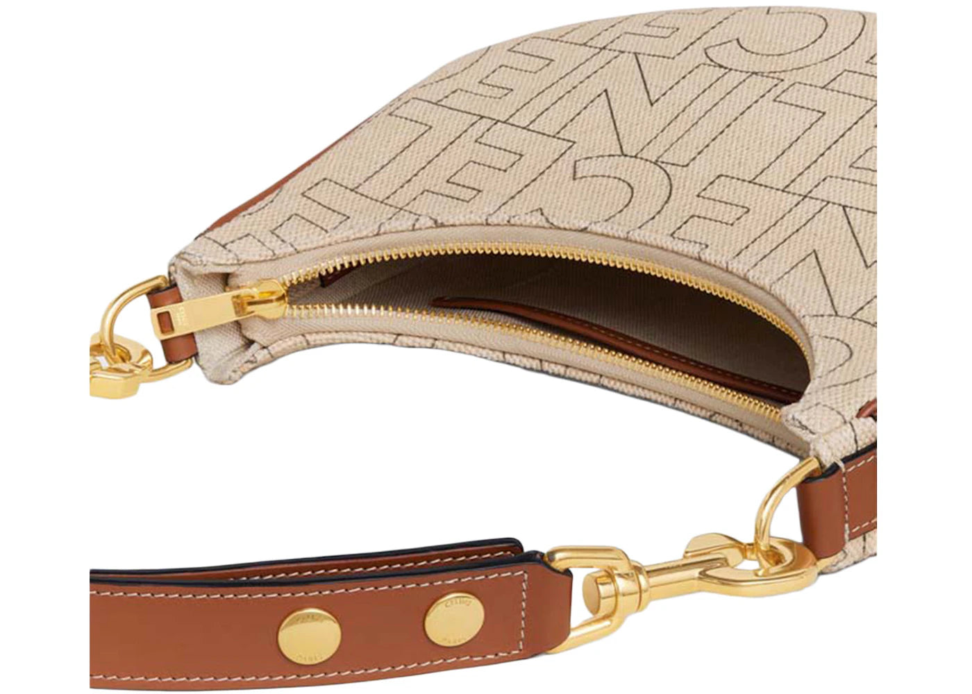 Celine Ava Schultertasche (mittelgroß) aus Textil mit Celine-Allover-Print, Farbe Natur/Hellbraun - vue secondaire B