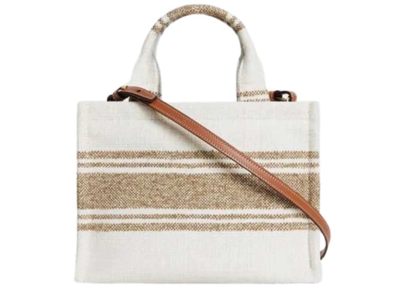 Celine Small Cabas Striped Textile with Celine Jacquard Tote Tobacco/Tan - vue secondaire A