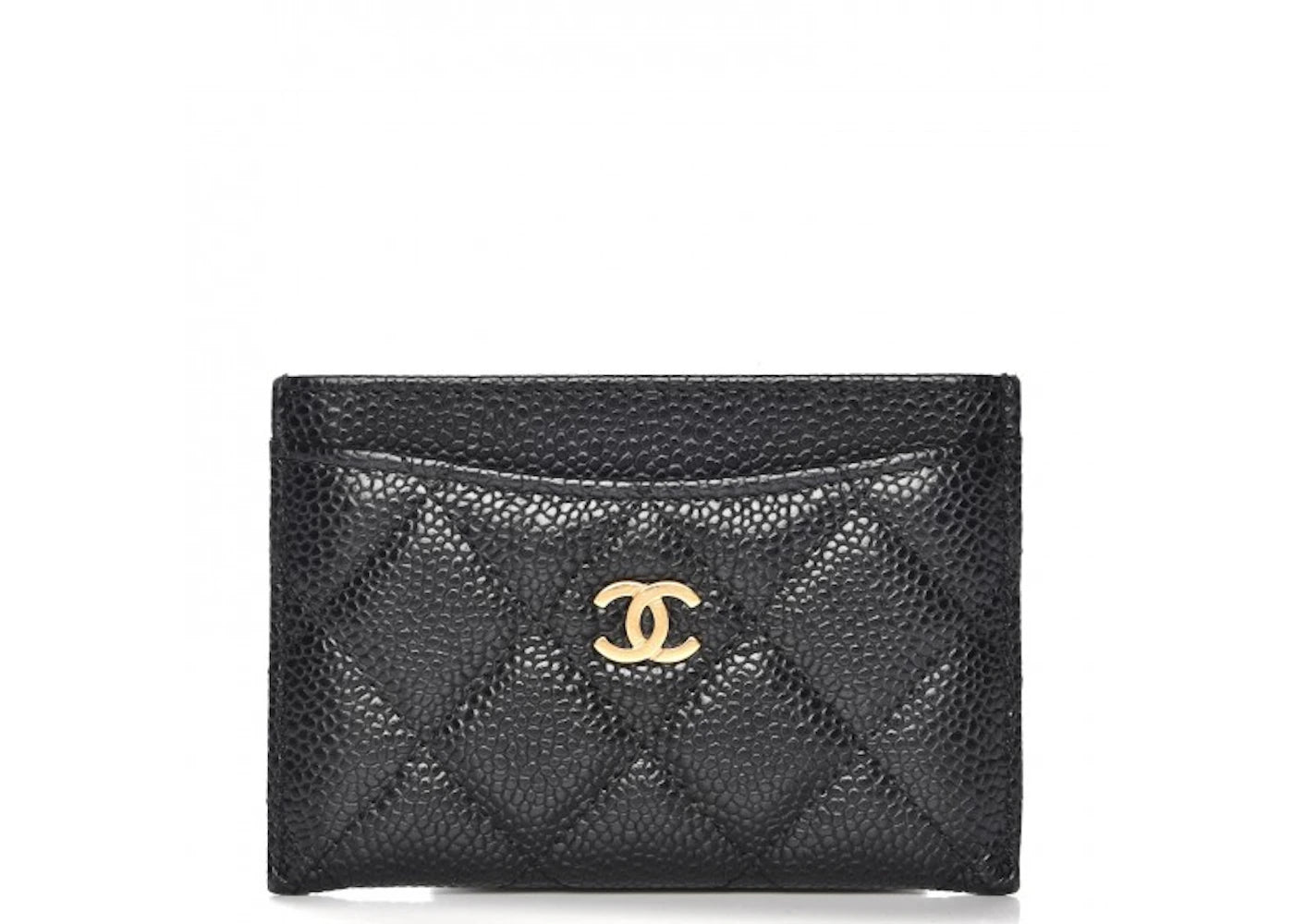 Chanel Classic Card Holder Quilted Caviar Gold-tone Black - vue 360