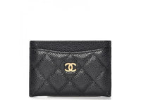 Chanel Classic Card Holder Quilted Caviar Gold-tone Black