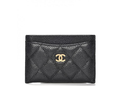 Chanel Classic Card Holder Quilted Caviar Gold-tone Black - authentic Chanel product
