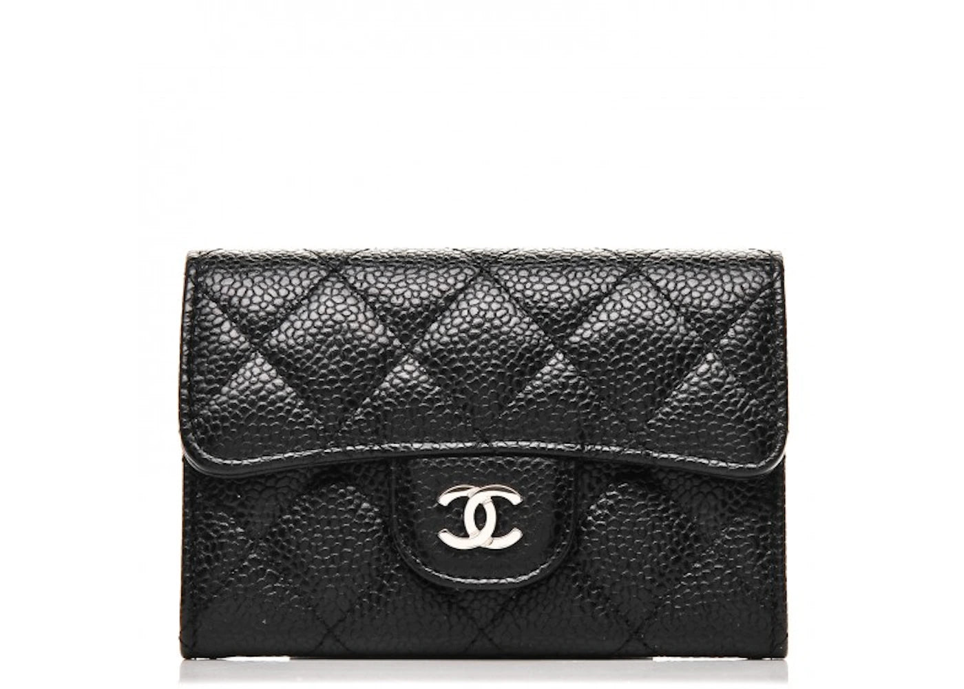 Chanel Flap Card Holder Quilted Caviar Silver-tone Black - vue 360