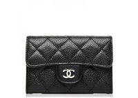 Chanel Flap Card Holder Quilted Caviar Silver-tone Black
