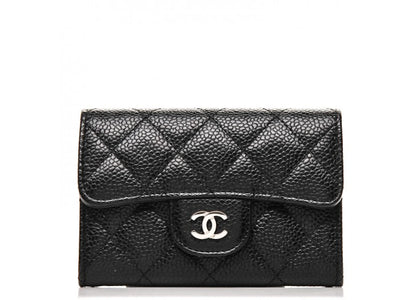 Chanel Flap Card Holder Quilted Caviar Silver-tone Black - authentic Chanel product