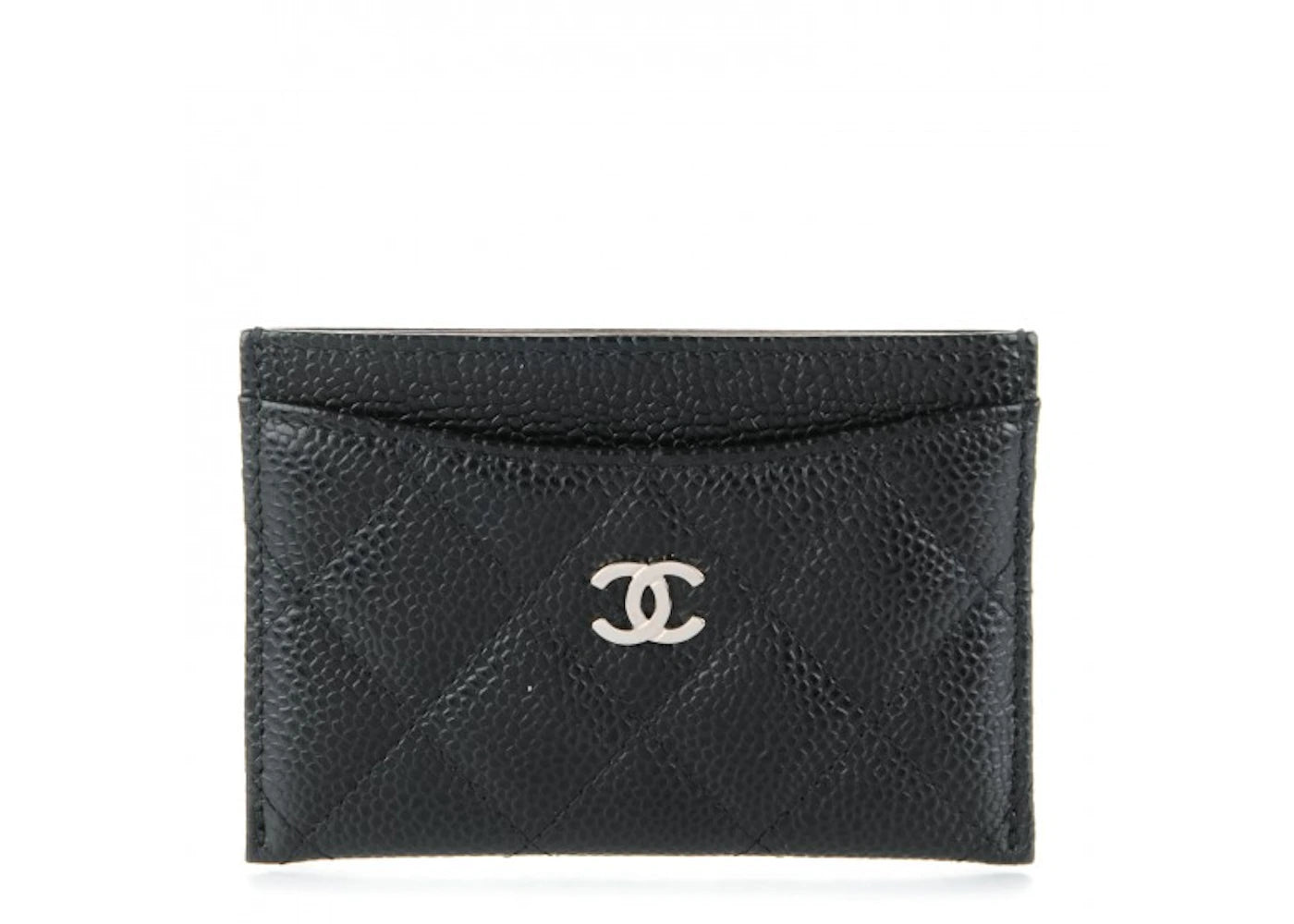 Chanel Kartenetui, gesteppt, Caviar-Optik, silberfarben, schwarz - vue secondaire A