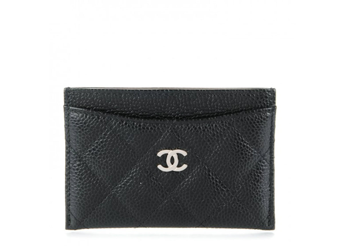 Chanel Quilted Caviar Card Holder Silver-tone Black - vue 360