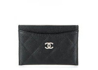 Chanel Kartenetui, gesteppt, Caviar-Optik, silberfarben, schwarz