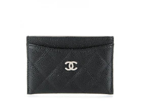 Chanel Card Holder Quilted Caviar Silver-tone Black - authentic Chanel product