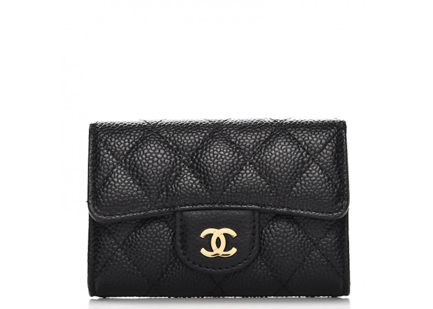 Chanel Card Holder Quilted Caviar Gold-tone Black - vue 360