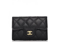 Chanel Card Holder Quilted Caviar Gold-tone Black