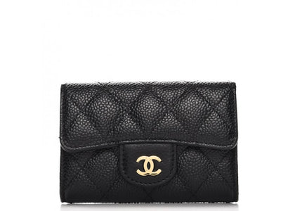 Chanel Card Holder Quilted Caviar Gold-tone Black - authentic Chanel product