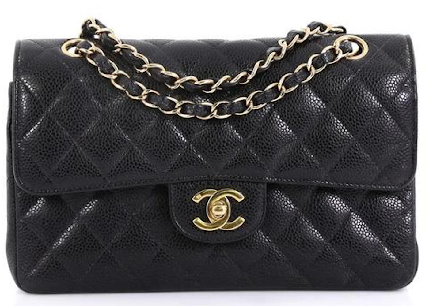Chanel Classic Double Flap Quilted Caviar Gold-tone Small Black - vue 360