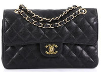 Chanel Classic Double Flap Quilted Caviar Gold-tone Small Black