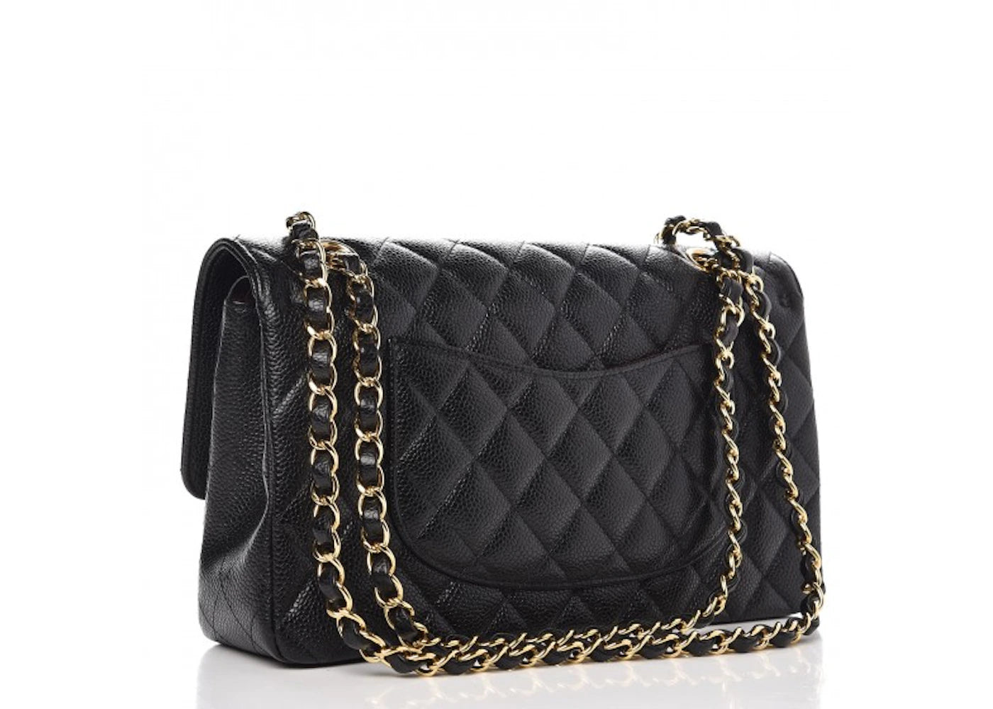 Chanel Classic Double Flap Quilted Caviar Gold-tone Medium Black - vue secondaire A