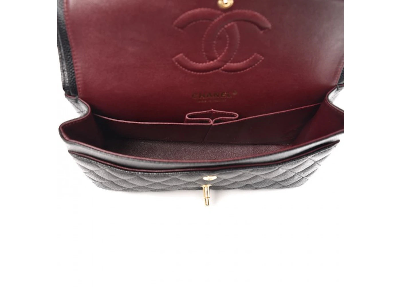 Chanel Classic Double Flap Quilted Caviar Gold-tone Medium Black - vue secondaire B