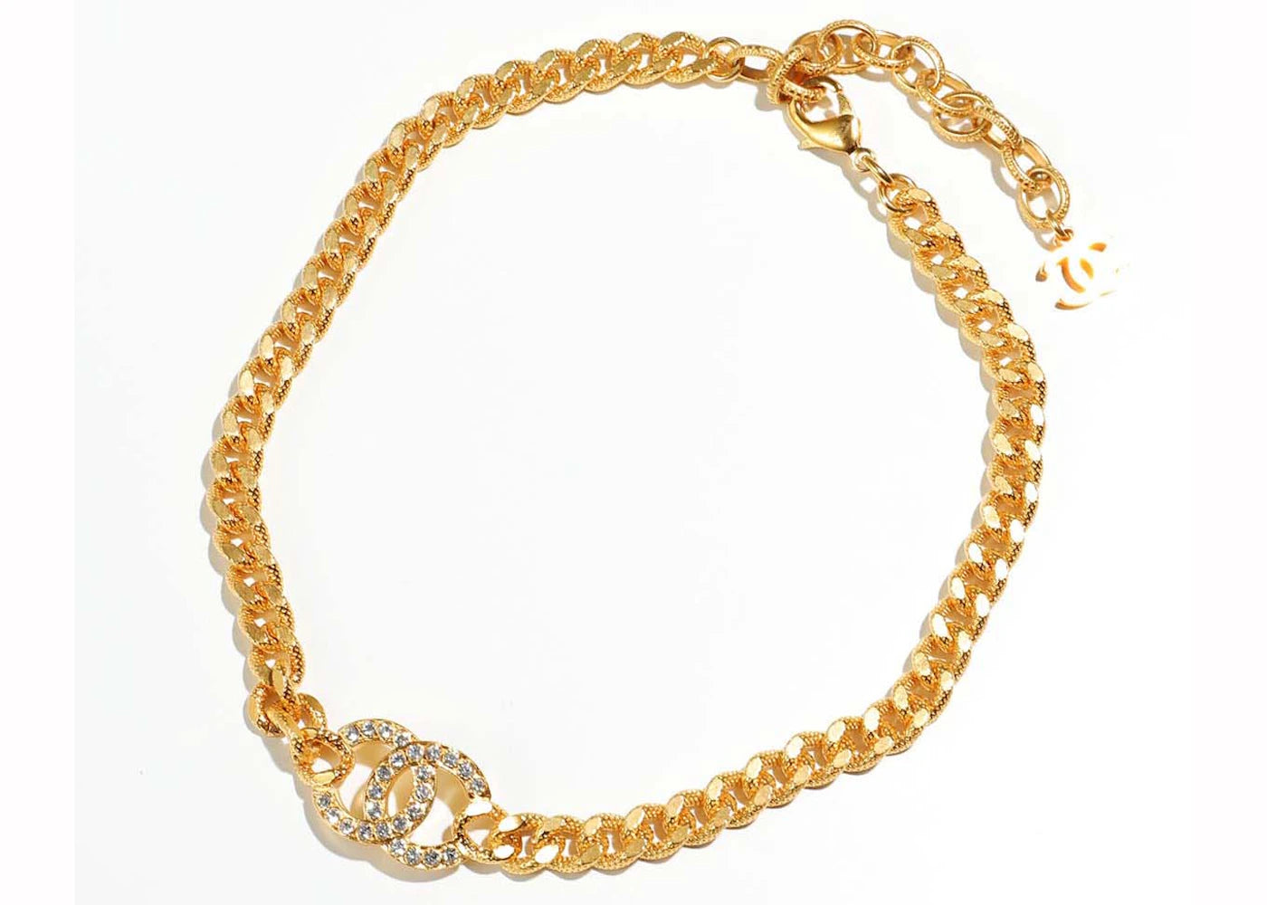 Chanel Crystal CC Logo Necklace Gold (AB8930) - vue 360