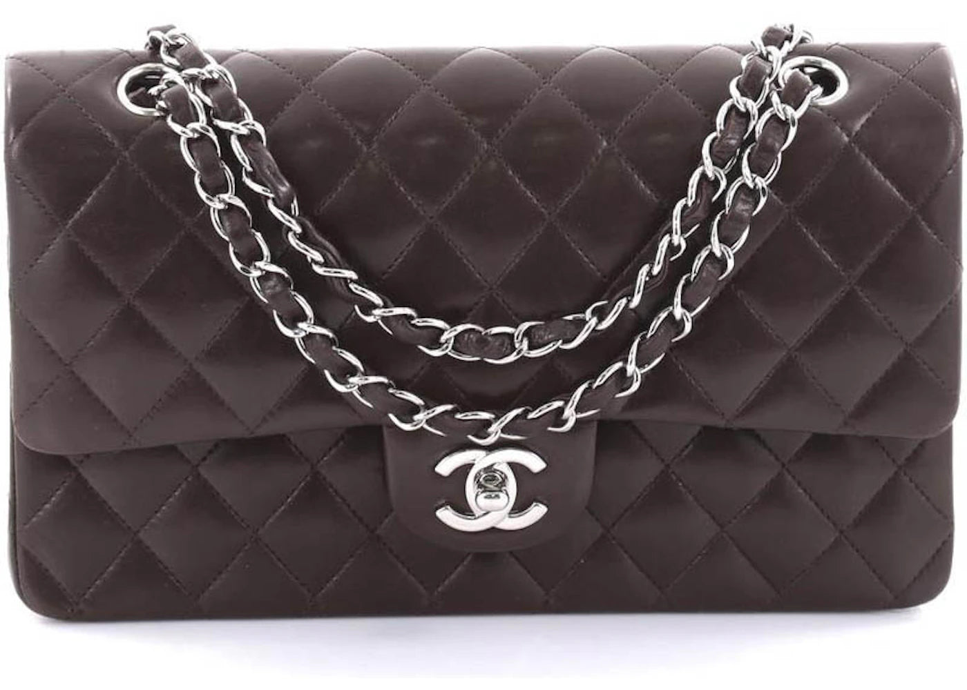 Chanel Double Flap Diamond Quilted Medium Dark Brown - vue 360
