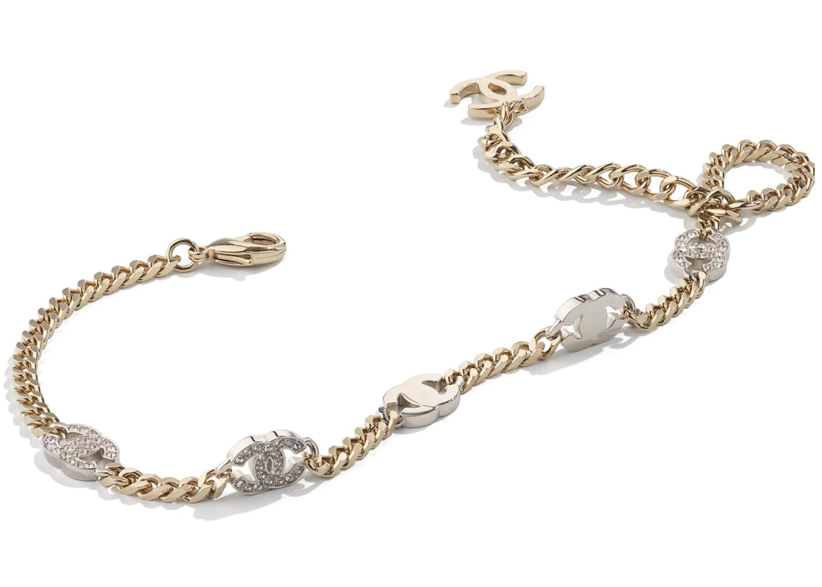 Chanel Interlocking Choker Necklace Gold/Silver/Crystal - vue secondaire B