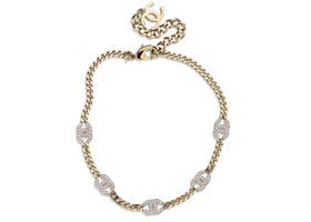Chanel Interlocking Choker Necklace Gold/Silver/Crystal - vue 360