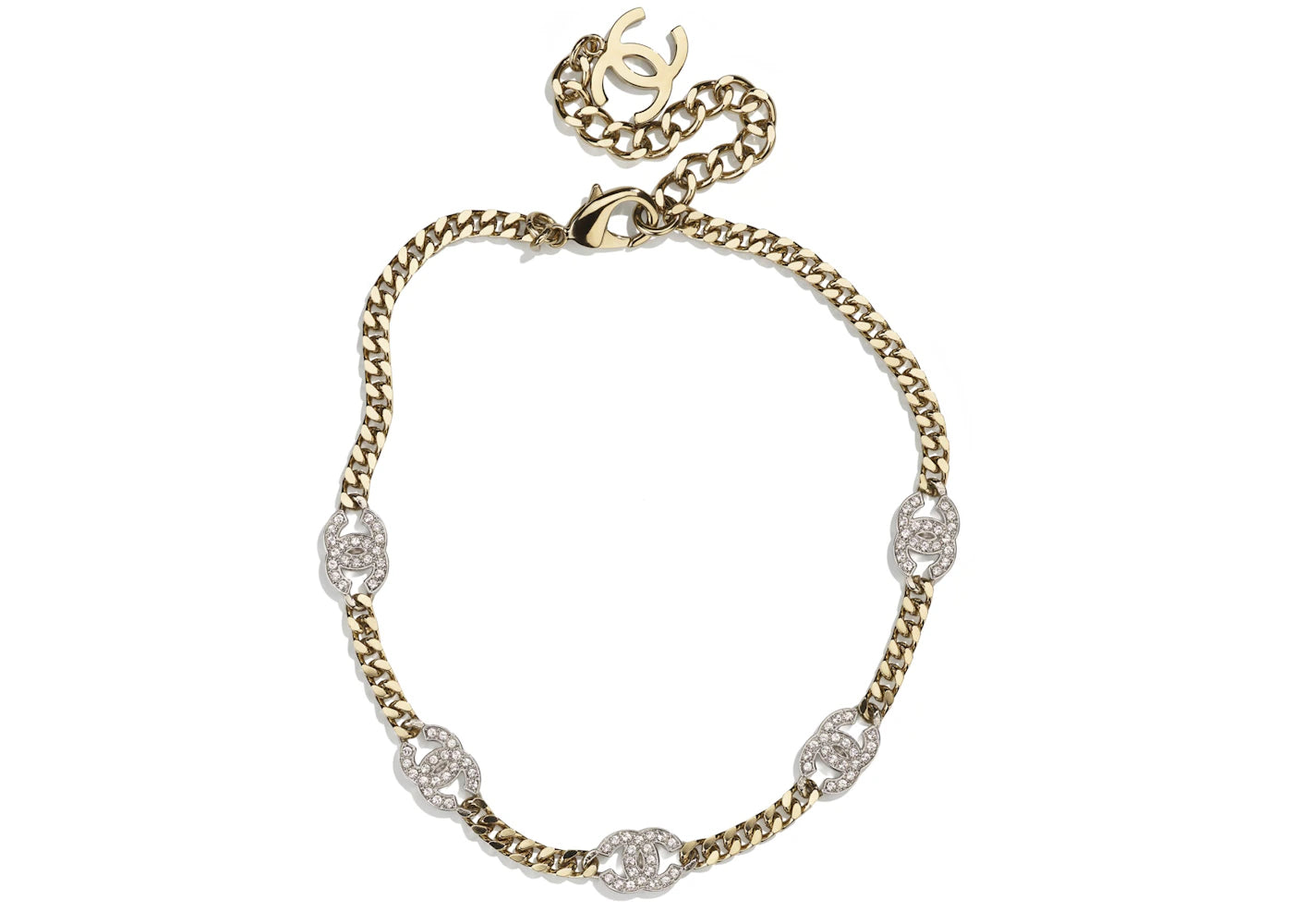 Chanel Interlocking Choker Necklace Gold/Silver/Crystal - vue secondaire A