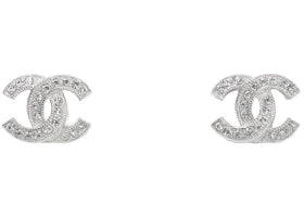 Chanel Metal and Strass Earrings Crystal Silver - vue 360