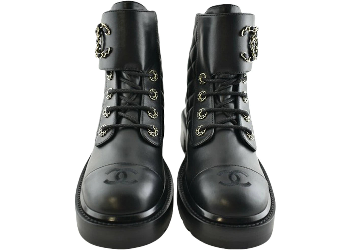 Chanel Combat-Boot mit Steppmuster aus schwarzem Leder - vue secondaire A