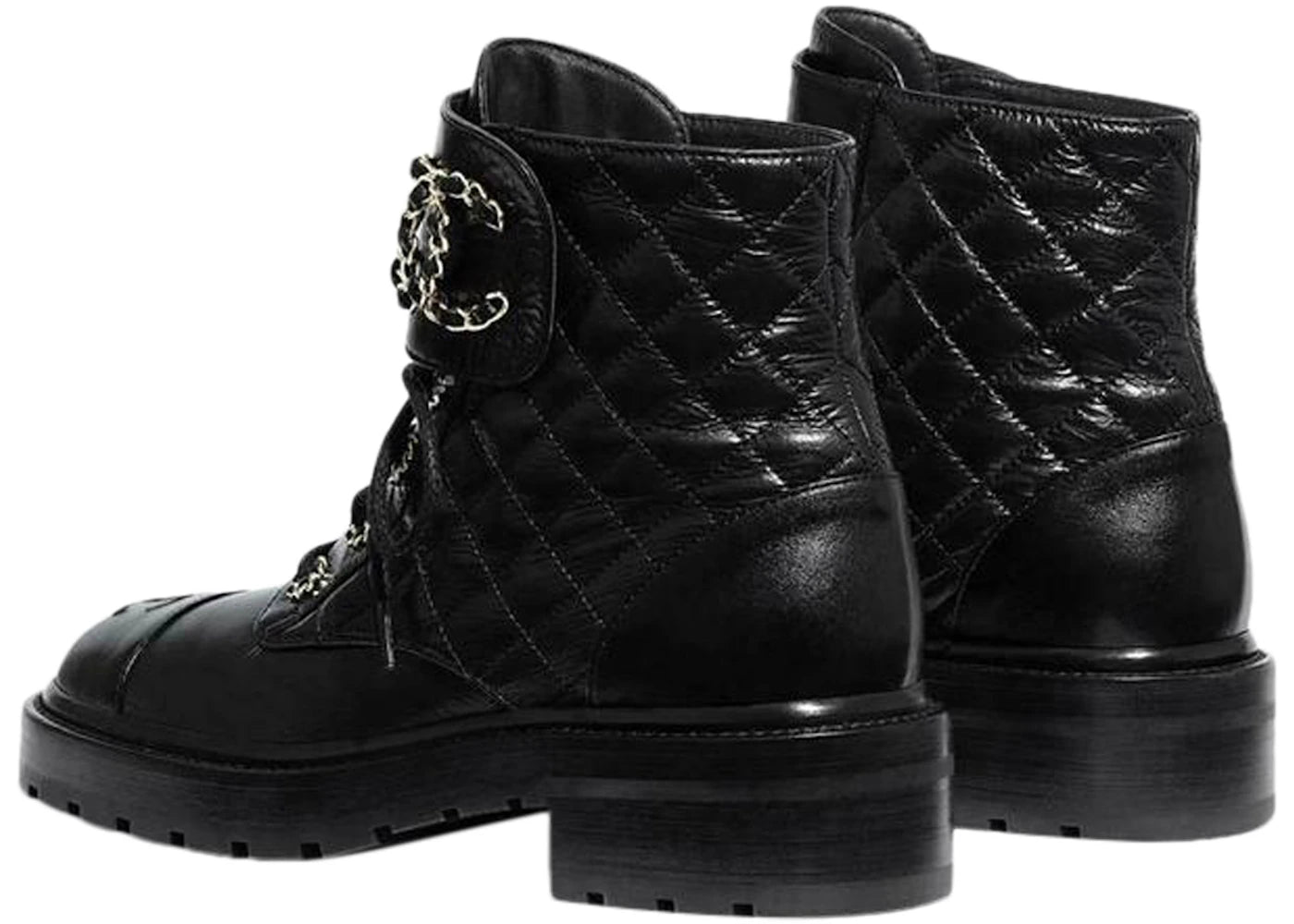 Chanel Combat-Boot mit Steppmuster aus schwarzem Leder - vue secondaire B