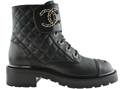 Chanel Quilted Combat Boot Black Leather - authentic Chanel sneakers