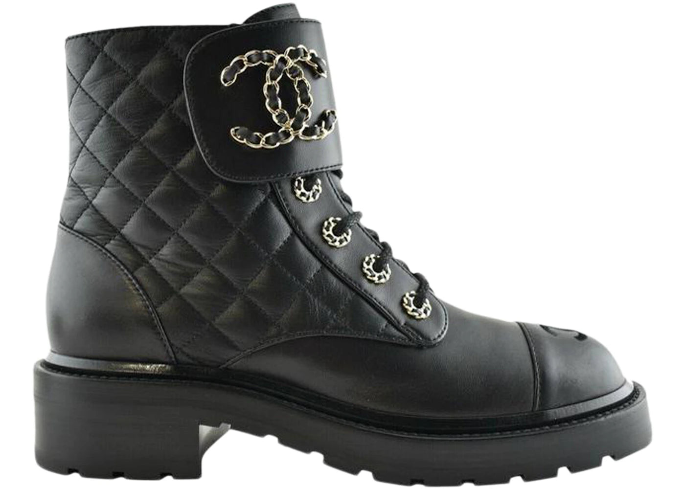 Chanel Combat-Boot mit Steppmuster aus schwarzem Leder - vue 360