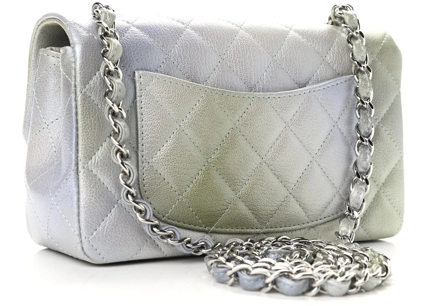 Chanel Mini-Tasche, rechteckig, gesteppt, mit Überschlag, Metallic-Grau/Grün - vue secondaire A