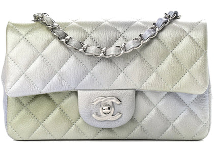 Chanel Quilted Rectangular Flap Bag Mini Metallic Gray/Green - authentic Chanel product
