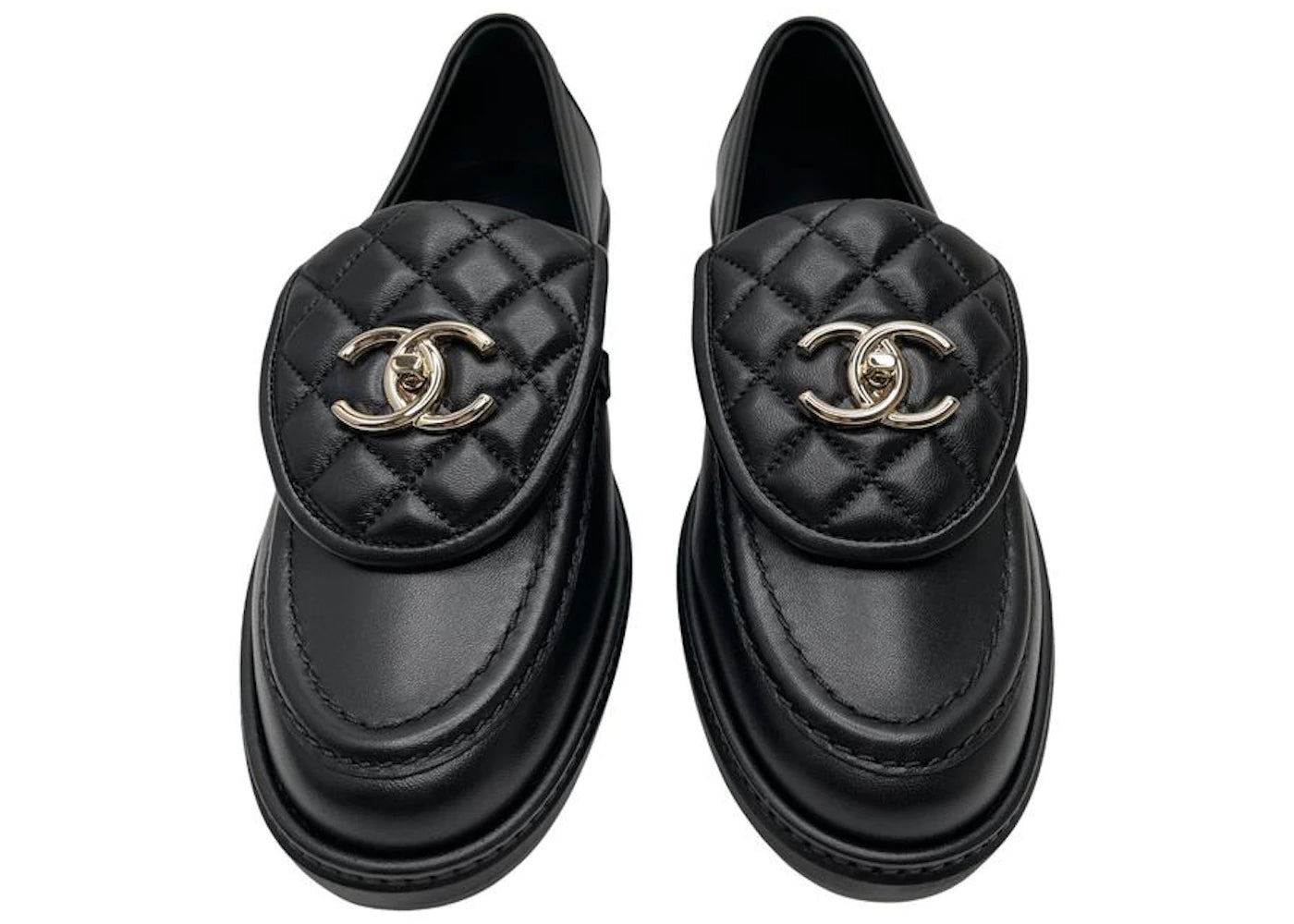 Chanel Slipper mit Stepplasche, schwarzes Leder - vue secondaire A
