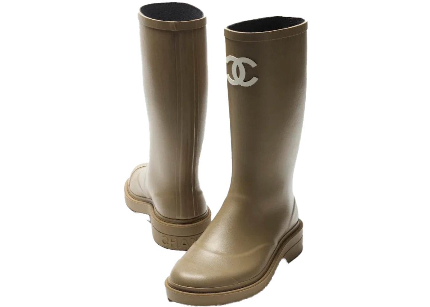 Chanel Rubber Rain Boots Dark Beige - vue secondaire B