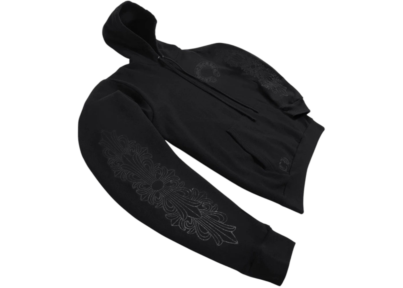 Chrome Hearts Black Pullover Horseshoe Floral Hoodie Black - vue 360